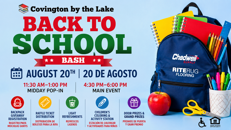 Back to School Bash 🎒📚 — Join us as we celebrate the new school year with an evening of fun for the whole family! Enjoy activities, giveaways, and the chance to win exciting prizes while connecting with your neighbors. We can't wait to celebrate with you! ¡Acompáñanos a celebrar el regreso a clases con una tarde llena de diversión para toda la familia! Disfruta de actividades, regalos y la oportunidad de ganar increíbles premios mientras compartes con tus vecinos. ¡Esperamos verte allí! Please express interest - it helps us plan better! Plus, you'll get reminders.