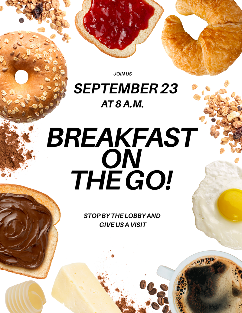 Breakfast-On-The-Go — Good mornings start with good neighbors! 💛 Join us for a Breakfast on the Go as a little thank-you for being part of our community. Stop by, grab a delicious breakfast and your favorite morning pick-me-up, and head into your day feeling refreshed! 📅 Date: 9/23/26 ⏰ Time: 8AM 📍 Location: Solaire 8200 Lobby We can’t wait to see you and brighten your morning!