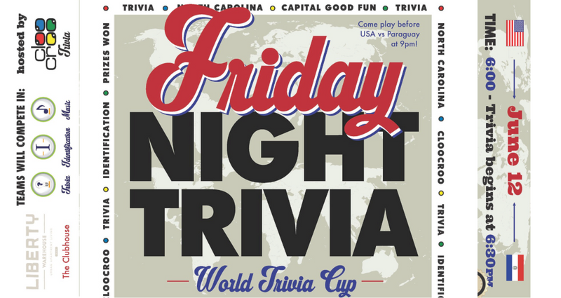Friday Night Trivia: World Trivia Cup — Put your knowledge to the test at our World Trivia Cup! Gather your team and compete in a fun mix of trivia, identification challenges, and music rounds for a chance to win prizes. Join your neighbors for an evening of friendly competition before the USA vs. Paraguay match kicks off later that night. Doors Open at 6:00 PM | Trivia Begins at 6:30 PM Please express interest - it helps us plan better! Plus, you'll get reminders.