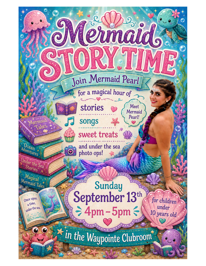 Mermaid Storytime — Meet Mermaid Pearl for a magical hour of stories, songs, sweet treats and under the sea photo ops. This story time hour is best for children under 10 years of age. Please express interest - it helps us plan better! Plus, you'll get reminders.