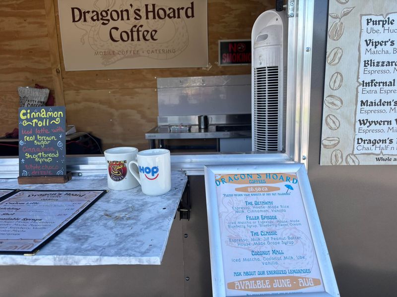 Dragon’s Hoard Coffee — Fuel your day with handcrafted coffee and specialty drinks from Dragon’s Hoard Coffee. Stop by for your morning pick-me-up or an afternoon refresh.