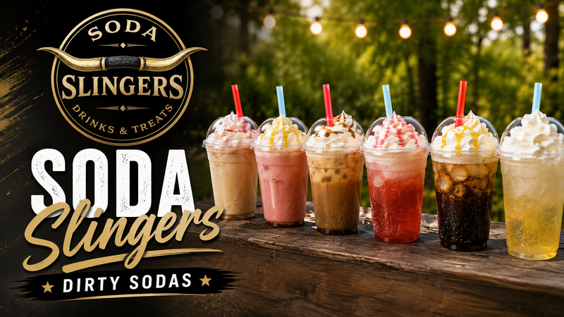 Soda Slingers Food Truck — Vintage vibes, Modern taste! Hitch your thirst to Soda Slingers! Lasso the flavor of our AMAZING hand crafted drinks brought to you from the wild west. We bring this trending drink straight from Utah- the home of the original dirty soda! We serve dirty sodas (non-alcoholic), fresh squeezed lemonade and more from our vintage 1960 western themed trailer.
