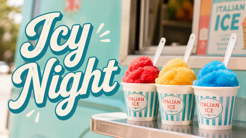 Icy Night — Cool off with a sweet summer treat! An Italian ice truck will be onsite, and the first 30 orders are complimentary courtesy of the community. Be sure to arrive early while supplies last! Please express interest - it helps us plan better! Plus, you'll get reminders.