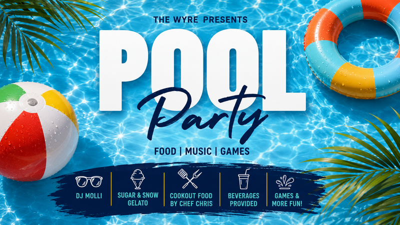 The Wyre Pool Party 🌴🏖️ — Join us for The Wyre Pool Party and celebrate summer with an afternoon of great food, music, games, and fun by the pool! Enjoy a live DJ, Sugar & Snow Gelato, cookout-style favorites prepared by Chef Chris, refreshing beverages, and plenty of opportunities to relax and connect with your neighbors. Date: Friday, July 31 Time: 4:00 PM – 7:00 PM What's Included: 🎧 DJ Molli 🍨 Sugar & Snow Gelato 🍔 Cookout-style meal by Chef Chris 🥤 Beverages 🎉 Pool games and summer fun RSVP on Cobu to reserve your spot. We can't wait to celebrate summer with the Wyre community! Please Note: Residents under 21 will not be served alcohol.