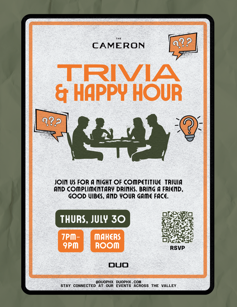 Trivia and Happy Hour — 🧠✨ Put your knowledge to the test at Trivia Night! Enjoy complimentary drinks, friendly competition, and a fun evening with neighbors. 🍸🎉 Please express interest - it helps us plan better! Plus, you'll get reminders.