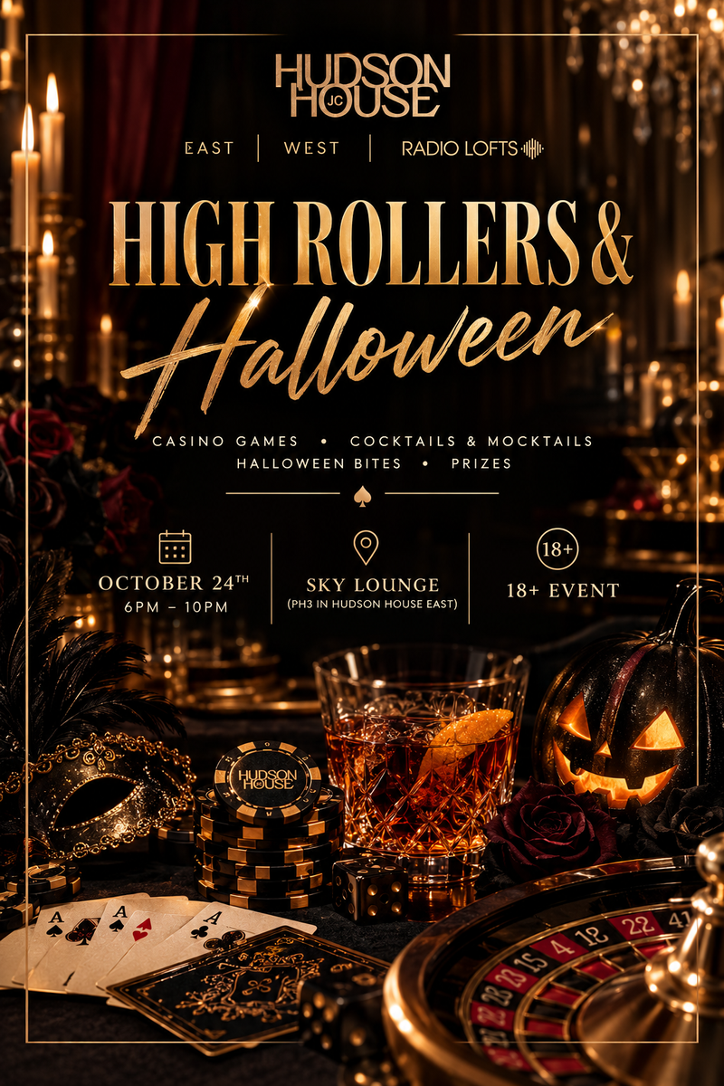(18+) High Rollers & Halloween Casino Night — Roll the dice and celebrate Halloween in style on the Skydeck! Enjoy an evening featuring casino gaming tables—including Blackjack and Roulette—hosted by FHCE Events. Casino Games & Live Entertainment: Blackjack & Roulette tables with professional dealers, plus ambient music. Food & Drinks: live bartending (up to 2 complimentary drinks per guest). Important: You must RSVP through Cobu to receive your complimentary drink tickets!