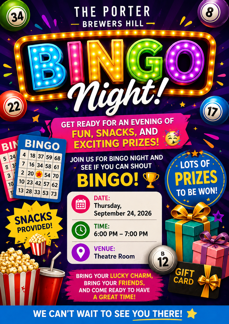 Bingo Night — Get ready for an evening of fun, snacks, and exciting prizes! 🥳 Join us for Bingo Night and see if you can shout BINGO! 🏆 📍 Venue: Theater Room 🍿 Snacks Provided! 🎁Lots of Prizes to Be Won! Please express interest - it helps us plan better! Plus, you'll get reminders.
