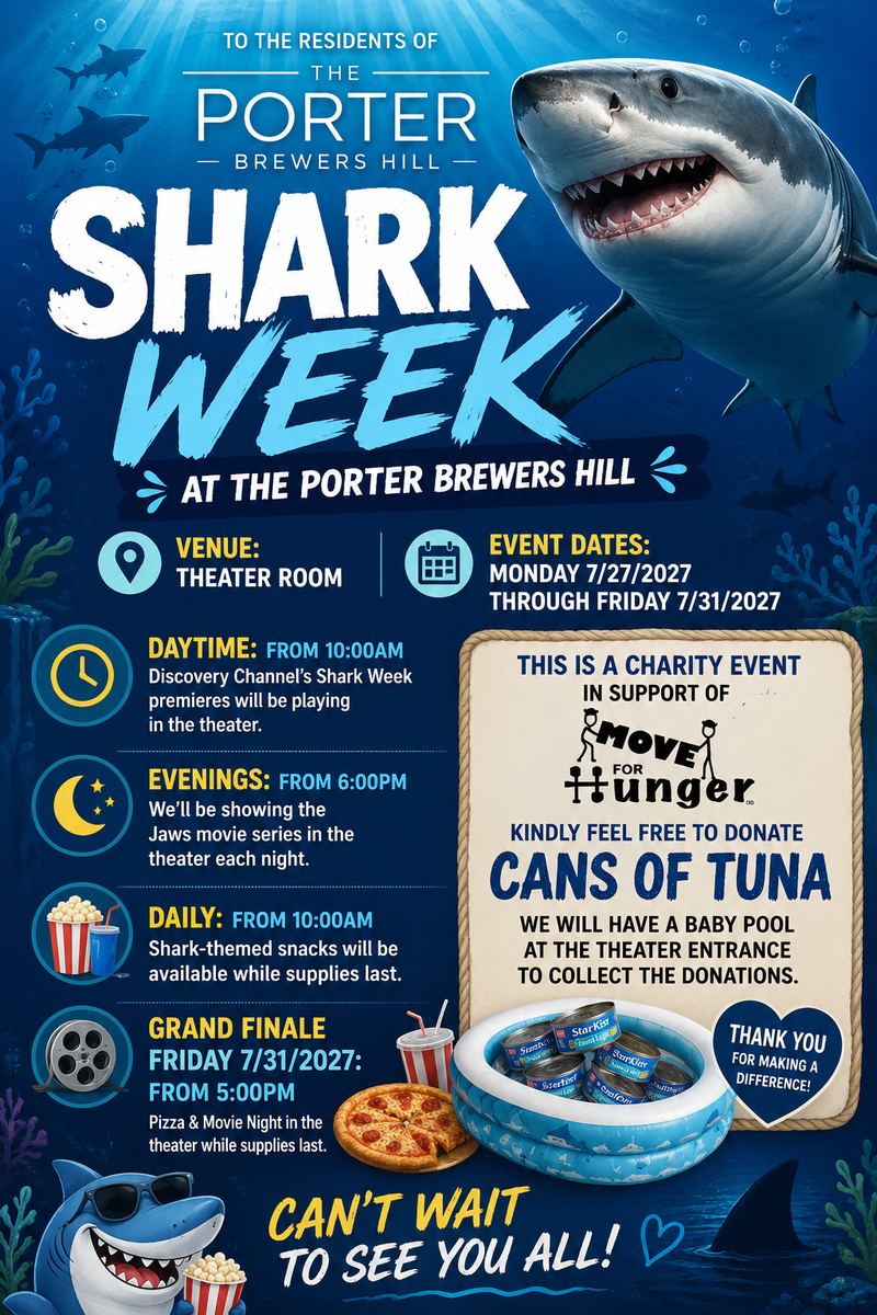 Shark Week — Daytime: From 10:00am Discovery Channel’s Shark Week premieres will be playing in the theater. Evenings: From 6:00pm We’ll be showing the Jaws movie series in the theater each night. Please express interest - it helps us plan better! Plus, you'll get reminders.