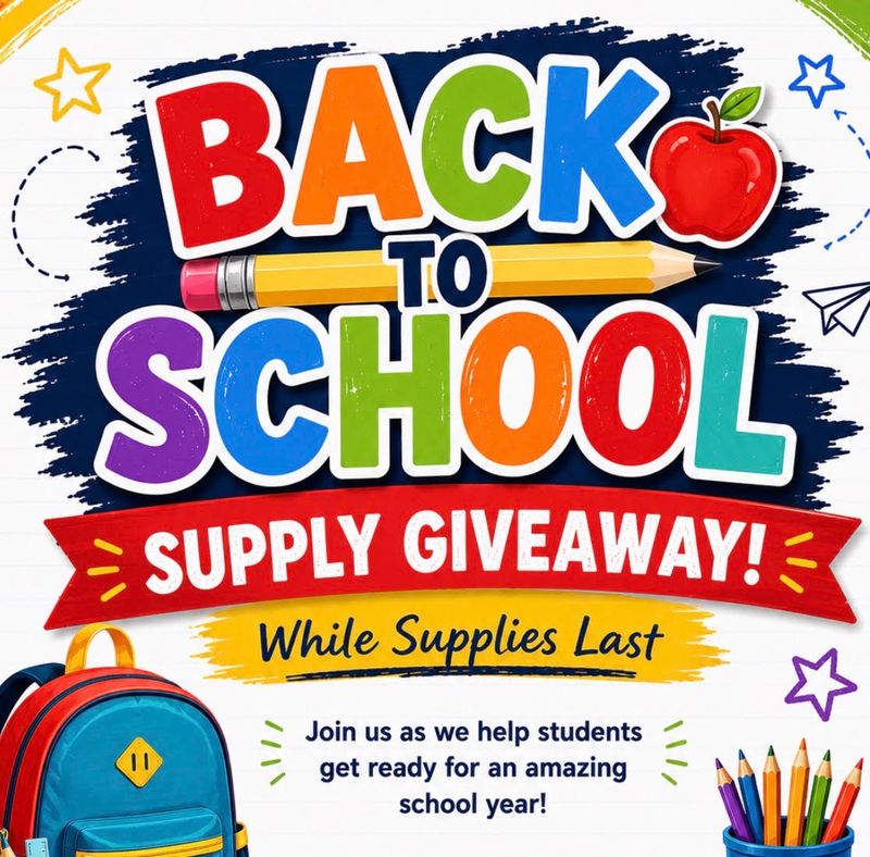 Back to School Giveaway  — Stop by the Clubhouse from 2pm - 5pm and pick up some school supplies to start the new year! Please express interest - it helps us plan better! Plus, you'll get reminders.
