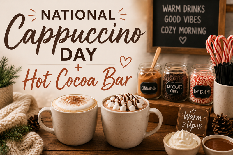National Cappuccino Day + Hot Cocoa Bar — Celebrate National Cappuccino Day with a cozy morning pick-me-up! Stop by for cappuccino or hot cocoa and customize your drink with a variety of seasonal flavors and toppings. Please express interest - it helps us plan better! Plus, you'll get reminders.