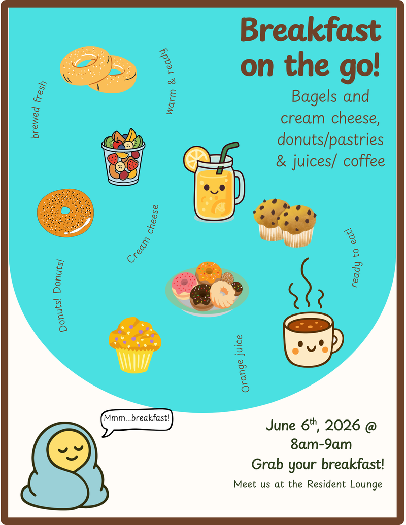 Breakfast on the go! — Stop by to grab some: Bagels and cream cheese donuts/ pastries drinks Please express interest - it helps us plan better! Plus, you'll get reminders.