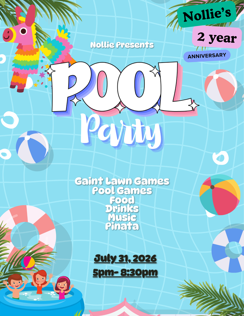 Pool Party: Nollie's 2 Year Anniversary — 2 years since we first opened our doors, and it seems like it was just yesterday! We want to take this time to celebrate Nollie and all our residents. Join us at the pool and have a blast! We will have: - Lawn games - Pool games (Pool volleyball) - Food - Drinks - Pinata (We'll save the best for last!) Please express interest - it helps us plan better! Plus, you'll get reminders.