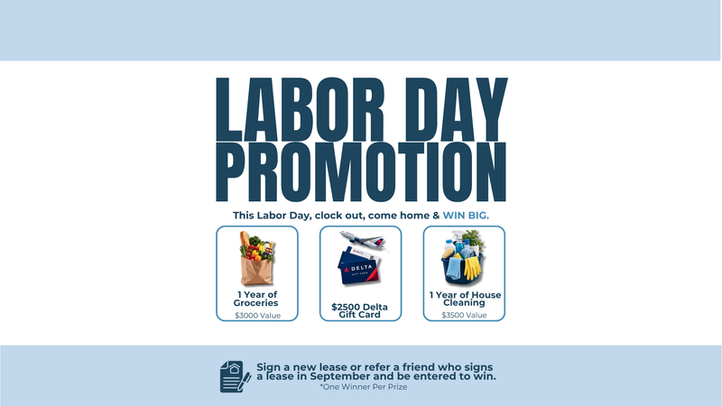 Labor Day Promotion — Know someone who would love living at The Terrace as much as you do? September is the perfect time to send them our way! For each person you refer who rents with us during the month of September, you’ll receive a $400 Resident Referral Credit! And it gets even better... For every successful referral, you’ll also be entered for a chance to win one of THREE amazing prizes: 🏡 A Year of House Cleaning | $3,500 Value ✈️ $2,500 Delta Gift Card 🛒 A Year of Groceries | $3,000 Value That means the more friends, family members, coworkers, or neighbors you refer, the more referral credits you can earn AND the more chances you have to win! 🎉 We currently have studios, one bedrooms, and two bedrooms available for immediate move-in, with three bedrooms + dens coming this November! Have someone in mind? Send them our way and make sure they mention your name when they tour or apply so we can give you credit for the referral. Help us grow our Terrace community with more amazing people—and get rewarded for it! ❤️ Thank you for being part of The Terrace! Please express interest - it helps us plan better! Plus, you'll get reminders.