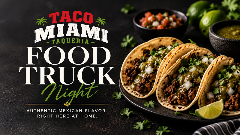 Taco Miami Taqueria Food Truck 🌮🚚 — Get ready for an evening of authentic street food as Taco Miami Taqueria rolls into the community! Choose from a delicious variety of Mexican favorites including tacos, quesabirrias, burritos, quesadillas, tortas, elote, and more. Craving something different? They also offer burgers, chicken sandwiches, wraps, hot dogs, sides, desserts, and refreshing drinks—there's something for everyone! Bring your appetite, grab dinner with your neighbors, and enjoy a fun evening without leaving the community. Please express interest - it helps us plan better! Plus, you'll get reminders.