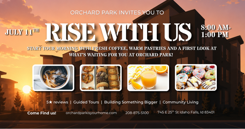 Coffee Tastes Better with Friends—and So Does $400! — ☀️ RISE WITH US – Open House at Orchard Park Apartments! ☕ Start your Saturday with us before your busy plans begin! Stop by for fresh coffee, hot cocoa, tea, juice, and a delicious assortment of pastries while you explore everything Orchard Park Apartments has to offer. 🏡 Tour our beautiful apartment homes, experience our incredible community, and discover why so many people are choosing to call Orchard Park home. ✨ Bring a friend! If your friend leases and moves into Orchard Park Apartments, you'll receive a $400 Resident Referral Credit as our thank-you. 📍 Come sip, tour, and see what everyone is talking about. We can't wait to welcome you and help you start your Saturday the best way possible! Rise with us... your next chapter could begin here. Please express interest - it helps us plan better! Plus, you'll get reminders.