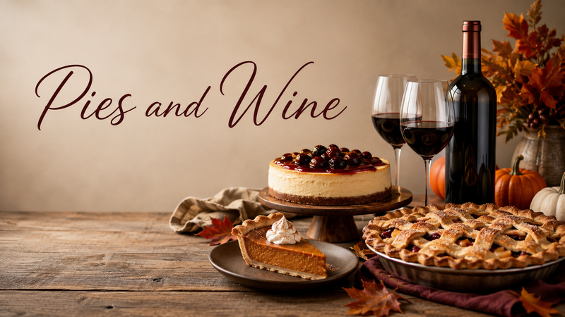 Pies and Wine — Celebrate the season with Pies and Wine! Choose from a delicious selection of seasonal pies and cheesecakes, paired with an assortment of wines for the perfect fall treat. While supplies last. Please express interest - it helps us plan better! Plus, you'll get reminders.