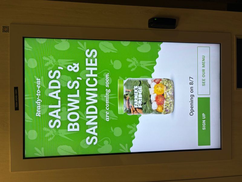 New Farmer's Fridge Vending Machine — Coming soon! By the end of the day Friday, 8/7/26, Farmers Fridge will be stocked with delicious items for you to enjoy every day. Whether working from home, needing a quick healthy dinner choice or a great snack Farmers Fridge will be available 24 hours a day! Please show your interest—it helps us plan better! Plus, you'll receive helpful reminders.