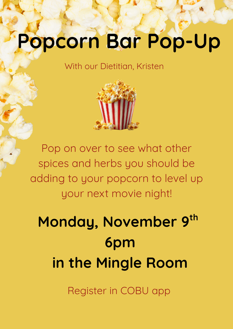 Popcorn Bar Pop-Up with our Dietician Kristen  at The Courts at Spring Mill Station