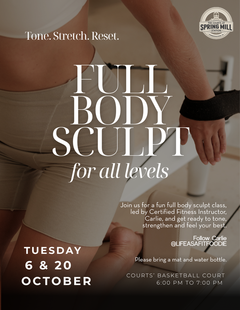 Full body sculpt with Carlie! — Join us for a fun full body sculpt class led by fitness instructor Carlie, and get ready to tone, strengthen, and feel your best!