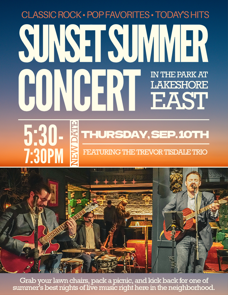 Summer Sunset Concert — Grab your lawn chairs, pack a picnic, and kick back for one of summer's best nights of live music right here in the neighborhood. Please express interest - it helps us plan better! Plus, you'll get reminders.
