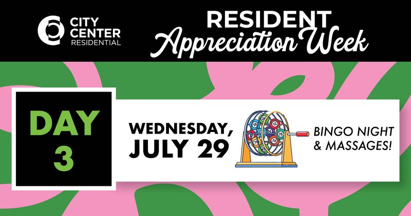 Resident Appreciation Week: Day Three — We're back with the second annual Resident Appreciation Week! Join in for a variety of experiences throughout the week within your communities and participating downtown businesses! See below for the event schedule for Wednesday, July 29: Chair massages at Walnut Street Commons and 520 Lofts from 6-9 p.m. *for Walnut Street Commons and 520 Lofts residents only. Come out for a Resident bingo night at Bru Daddy's from 6:30-8:30 p.m. for 15 games for the chance to win gift cards and prizes!