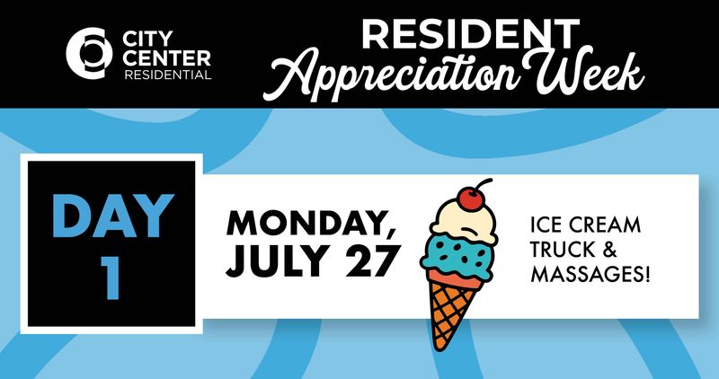 Resident Appreciation Week: Day One — We're back with the second annual Resident Appreciation Week! Join in for a variety of experiences throughout the week within your communities and participating downtown businesses! See below for the event schedule for Monday, July 27: Chair massages at Cityplace HUB from 6-9 p.m. *for Cityplace North and South, The Gallery, The Nines and Walnut View residents only. Show your Cobu All Access Pass to grab some ice cream or edible cookie dough at the Dough and Co ice cream and edible cookie dough truck at the ArtsWalk Pocket Park from 7-9 p.m. Residents must show the Cobu All Access Pass to receive ice cream or edible cookie dough--first-come, first-served for the first 200 residents. Cobu All Access Pass will live on the Perks tab at the start of Resident Appreciation Week.