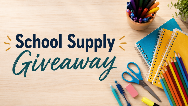 Back-to-School Supply Giveaway — Get ready for the new school year! Join us as we give away school supplies to help students start the year off right. Supplies are available while they last, so be sure to stop by early. We look forward to seeing you there! Please express interest - it helps us plan better! Plus, you'll get reminders.
