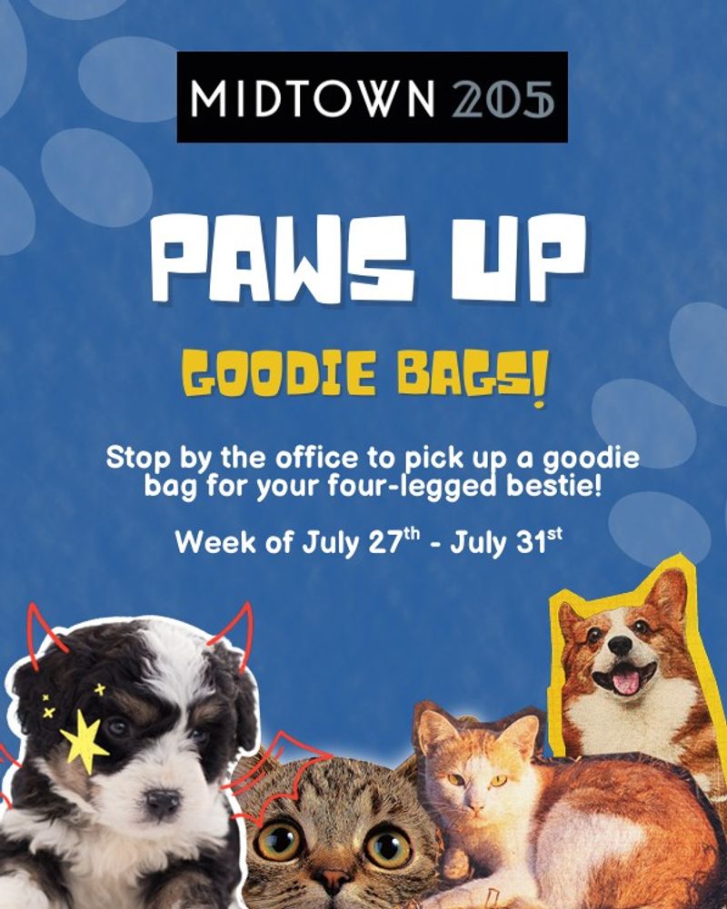 Paws Up! FREE Pet Goodie Bags - Week of July 27th - 31st — Stop by the Leasing Office during the Week of July 27th through the 31st - for a FREE goodie bag, catered for the Cat or Dog in your life! #WeLoveOurPets Please express interest - it helps us plan better! Plus, you'll get reminders.
