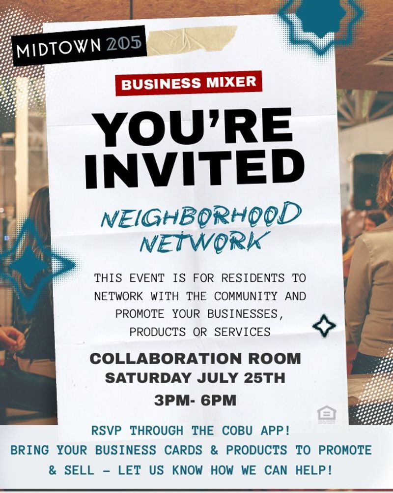 Neighborhood Network | Resident Business Mixer — This event is intended for residents to showcase your businesses, products or services. Bring your business cards or samples of your products to share with attendees. If you are interested in setting up a table or booth, please let us know in advance. We are happy to help! Our team will also be inviting nearby businesses and vendors to participate. Bring a friend or business partner- and enjoy the afternoon with us. Please express interest - it helps us plan better! Plus, you'll get reminders.