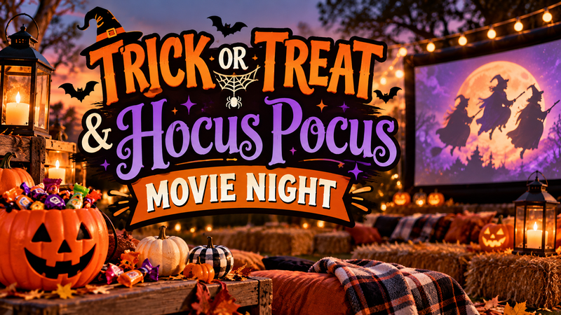 Trick or Treat & Hocus Pocus Movie Night — Get ready for a fun-filled Halloween evening with neighbors! Kids are invited to dress up in their favorite costumes and enjoy trick-or-treating in the overflow parking lot near the dog park, which will be roped off to create a designated trick-or-treat area. Residents will be set up throughout the space ready to hand out candy and treats. After trick-or-treating, everyone is invited to head over to the pool, bring a blanket or chair, and settle in for a showing of Hocus Pocus on the big screen. It’s a festive evening of costumes, candy, community, and Halloween fun for the whole family!