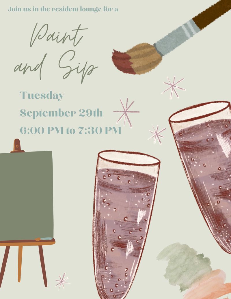 Paint and Sip  — Join us for a fun and relaxing Paint & Sip! Unwind, get creative, and enjoy an evening of painting and sipping with your neighbors. No painting experience needed, just bring your creativity! ✨ Please express interest - it helps us plan better! Plus, you'll get reminders.