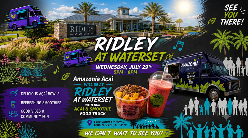 **NEW FOOD TRUCK** Amazonia Acai🍇🥤  — Hey neighbors! 👋 Ready for some delicious treats and good vibes? 😎 The Amazonia Acaí & Smoothie Food Truck is rolling into Ridley at Waterset, and you won't want to miss it! 🎉 Here are all the juicy details: 📅 When: Wednesday, July 29th ⏰ Time: 5:00 PM - 8:00 PM 📍 Where: 6350 Union Station Ct (Right here at the community!) 🌴🏢 🍓 What’s on the Menu? 🍇 🥣 Delicious Açaí Bowls – loaded with fresh fruit, granola, and all your favorite toppings! 🥭🍫 🥤 Refreshing Smoothies – the perfect way to cool down! ☀️🧊 ✨ Good Vibes & Community Fun – come hang out, chat, and meet your neighbors! 👥❤️ Bring your appetite, grab the family, and let's make it a sweet night! 🍓✨ We can't wait to see you all there! 😍👇 Drop a comment below if you're planning to come! 👇 #RidleyAtWaterset #CobuCommunity #FoodTruckNight #AcaiLovers #MeetYourNeighbors #GoodVibesOnly Please express interest - it helps us plan better! Plus, you'll get reminders.