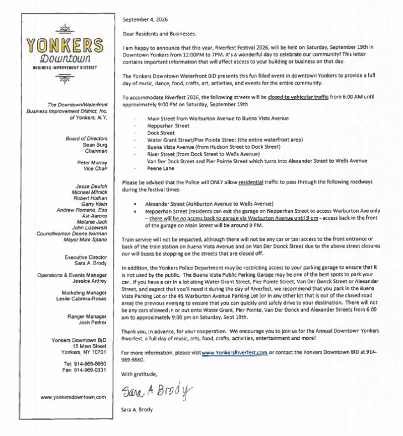The Riverfest Festival 2026 — The Riverfest Festival 2026 will be held on, Saturday, September 19th 20206 in Downtown Yonkers from 12pm to 7pm. Please express interest - it helps us plan better! Plus, you'll get reminders.