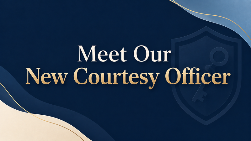 Meet Our New Courtesy Officer — We invite you to come meet our new Courtesy Officer, Dominic, in the Club Room. Stop by, say hello, and help us give Dominic a warm welcome to the community! Please express interest - it helps us plan better! Plus, you'll get reminders.