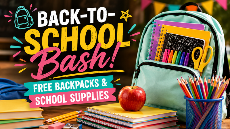 🎒 Back-to-School Bash! Free Backpacks & School Supplies — **🎒 Back-to-School Bash! Free Backpacks & School Supplies** is the perfect way to kick off the new school year! Join us on **Saturday, August 22, 2026, from 6:00–8:00 PM** at the **Clubhouse** for an evening of **FREE backpacks and school supplies**, delicious food, fun games, exciting activities, and great fellowship. Bring the whole family, enjoy a memorable evening together, and help your children start the school year with confidence and joy. We look forward to celebrating with you! 🎉🎒📚🍕 Please express interest - it helps us plan better! Plus, you'll get reminders.