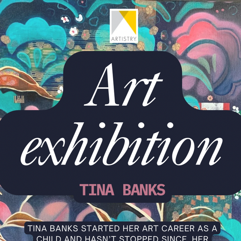 Art Exhibition — You’re invited to the newest art exhibition featuring artist Tina Banks 🎨 We will have small bites and drinks🍷 *while supplies lasts*