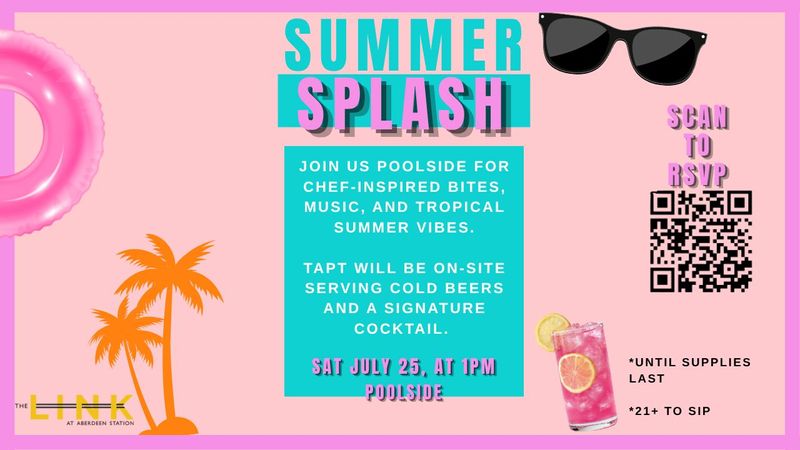 Summer Splash — Join us poolside, where tropical elegance meets relaxed energy. Enjoy chef-inspired bites and vibrant music with stunning summer vibes all around. The Tapt drink truck will be on-site serving cold beers and a signature cocktail. Please express interest - it helps us plan better! Plus, you'll get reminders.